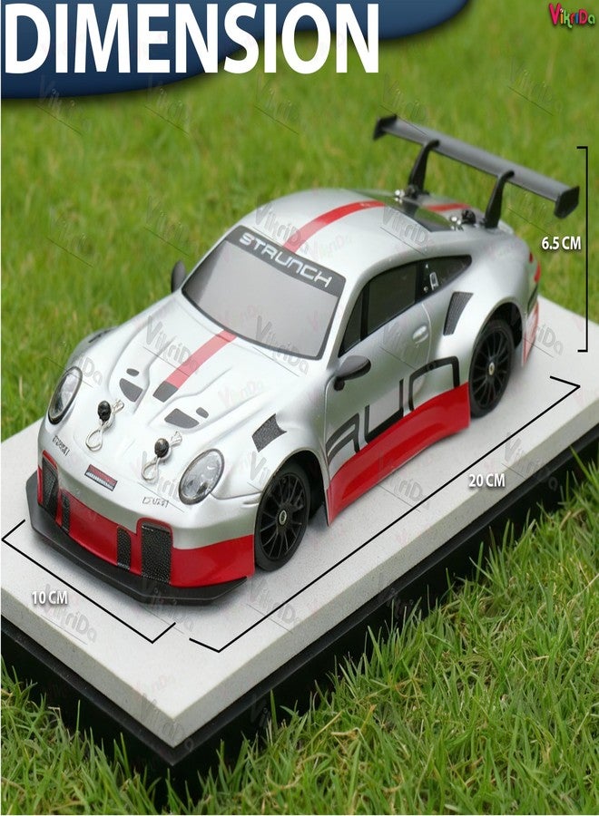 VikriDA 1:24 Scale RC Drift Car - 4WD High-Speed RC Racing Car with LED Lights, 2.4GHz Controller, Rechargeable Batteries & Drifting Tires - Grey & Red - Image 3